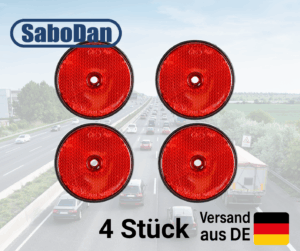4x Reflektor – rund, rot, Ø 60 mm mit Loch, E4-Zulassung für Auto, LKW, Wohnmobil, Anhänger, Motorrad...