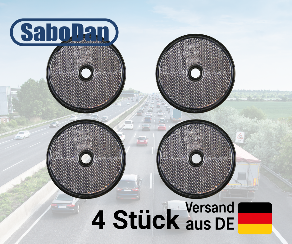 4x Reflektor – rund, weiß, Ø 60 mm mit Loch, E4-Zulassung für Auto, LKW, Wohnmobil, Anhänger, Motorrad... weiss
