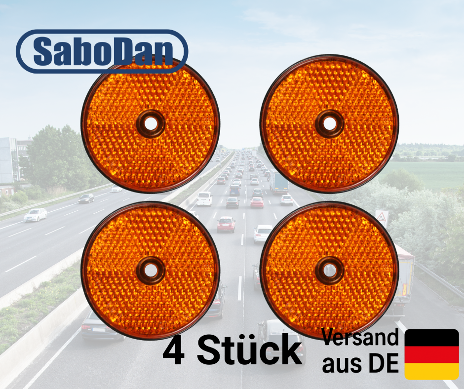 4x Reflektor – rund orange, Ø 60 mm mit Loch E4-Zulassung, Auto, LKW, Anhänger