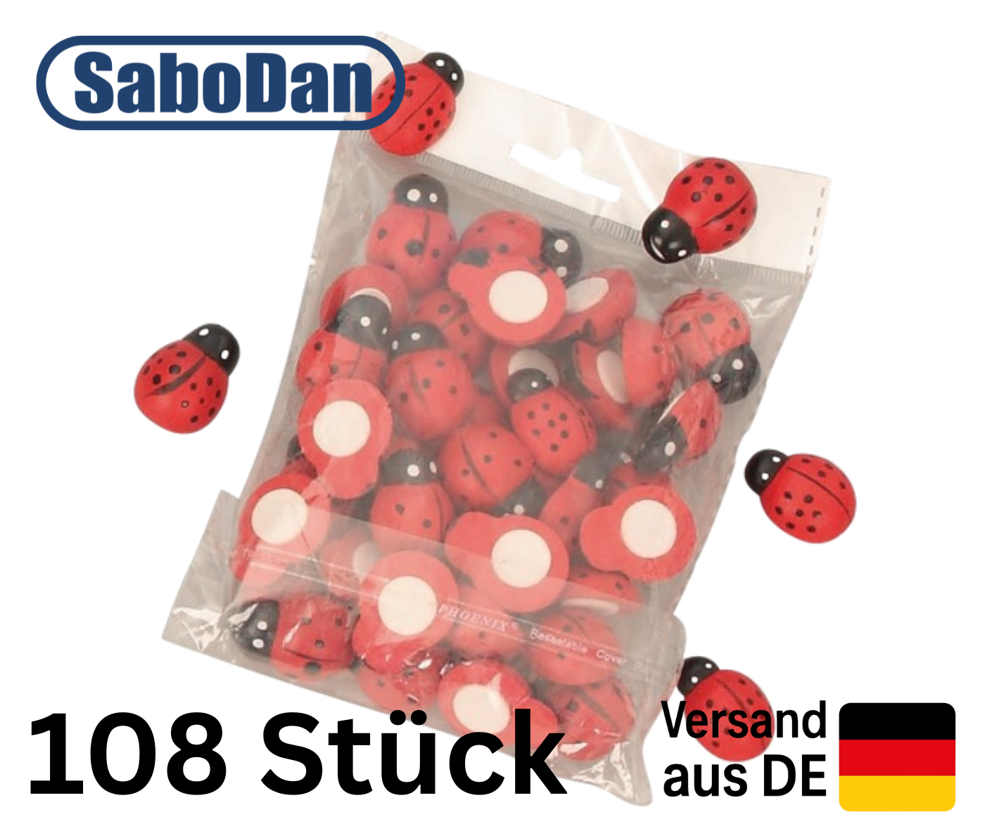 108x Selbstklebende Marienkäfer aus Holz – 108 Stück Größe ca. 2 cm