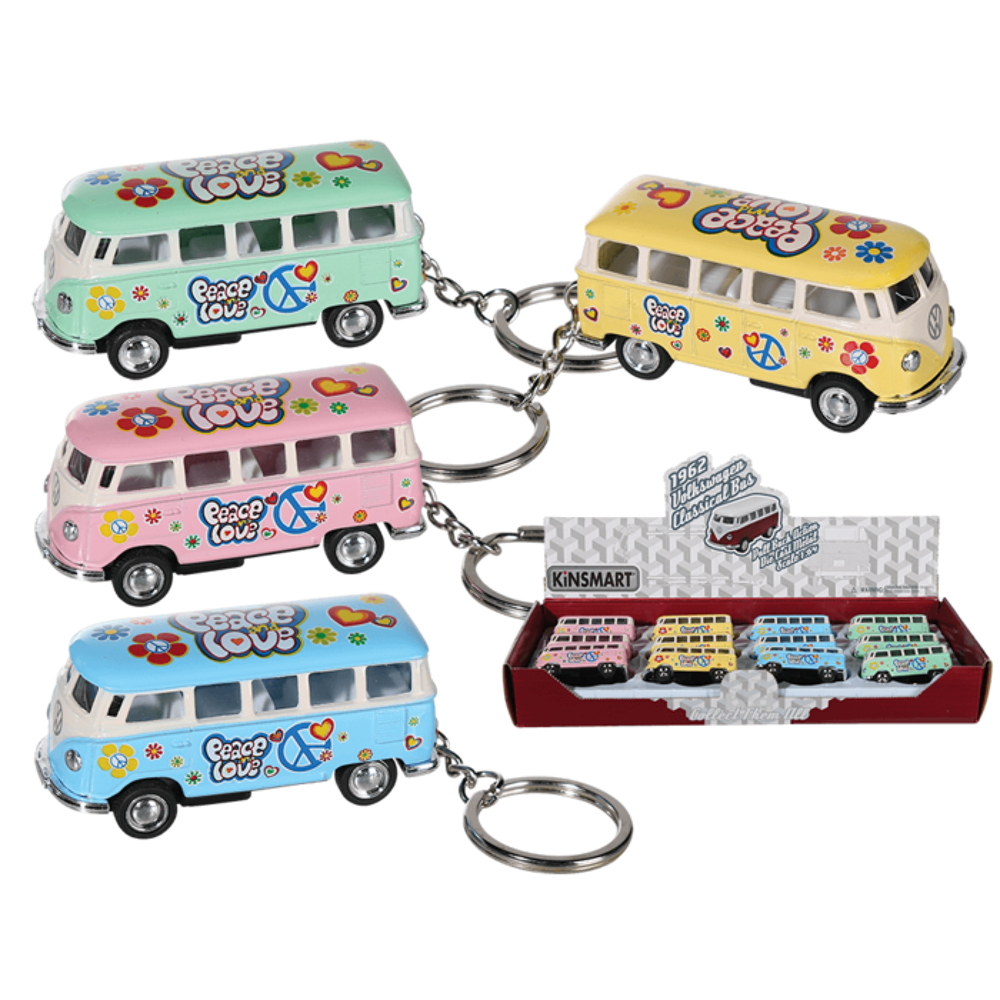 12er Set Metall-Schlüsselanhänger VW T1 Bus 1962 "Peace & Love" – Bild 7