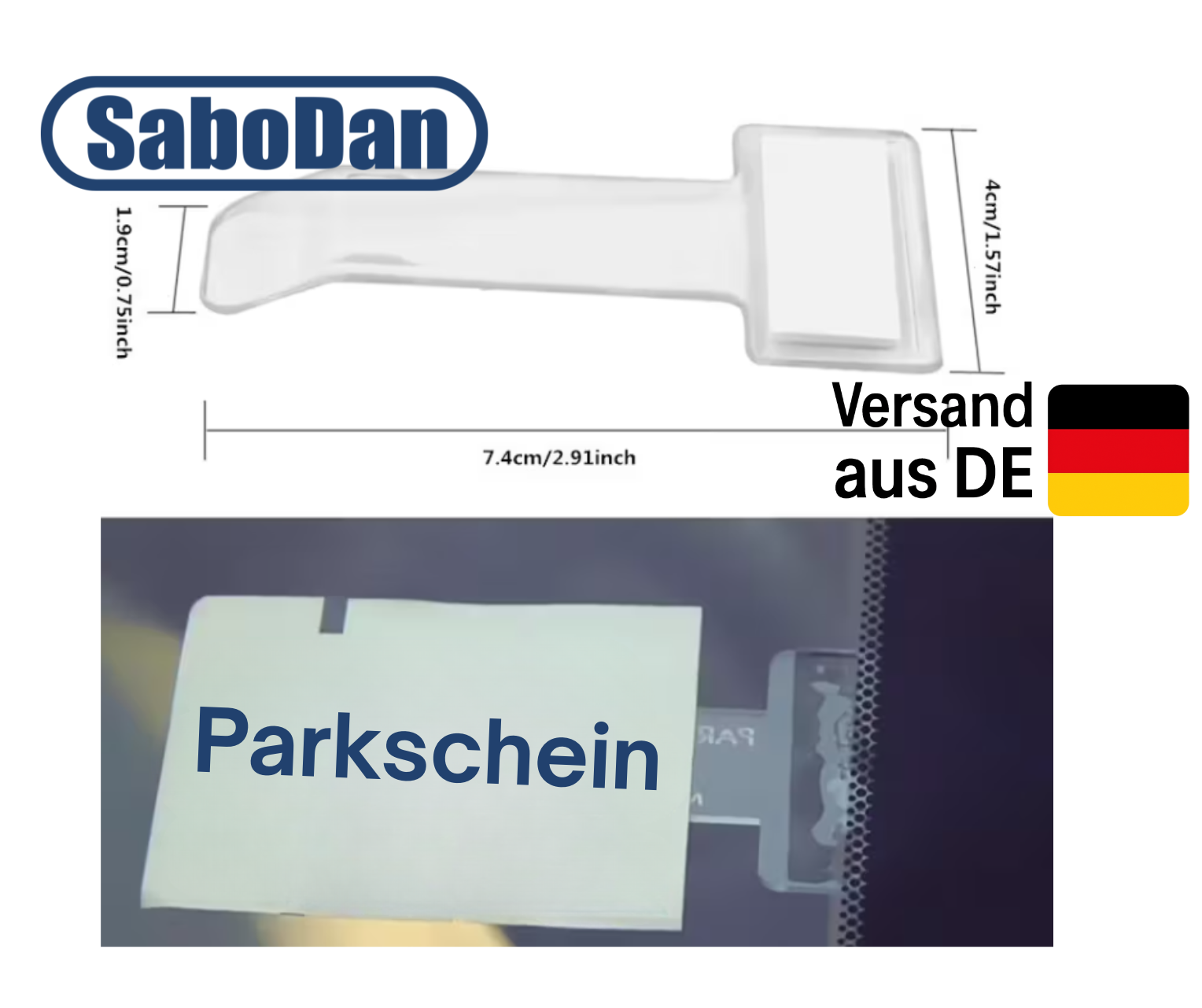 Parkscheinhalter / Ticket- & Kartenclip für die Auto-Windschutzscheibe – Transparenter Universal-Halter für PKW